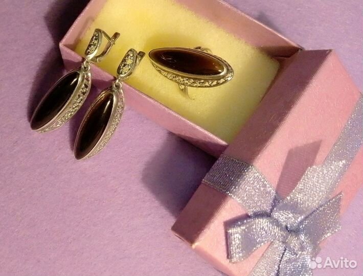 Винтажный комплект: кольцо и серьги (серебро)
