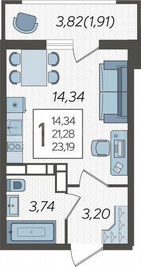 Квартира-студия, 23,2 м², 21/25 эт.