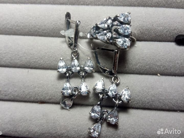 Серьги и кольцо с горным хрусталем винтаж