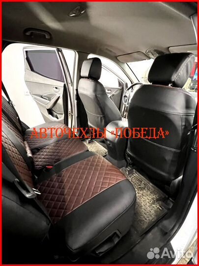 Чехлы Hyundai Santa-Fe 3 из экокожи чёрно-шоколадн