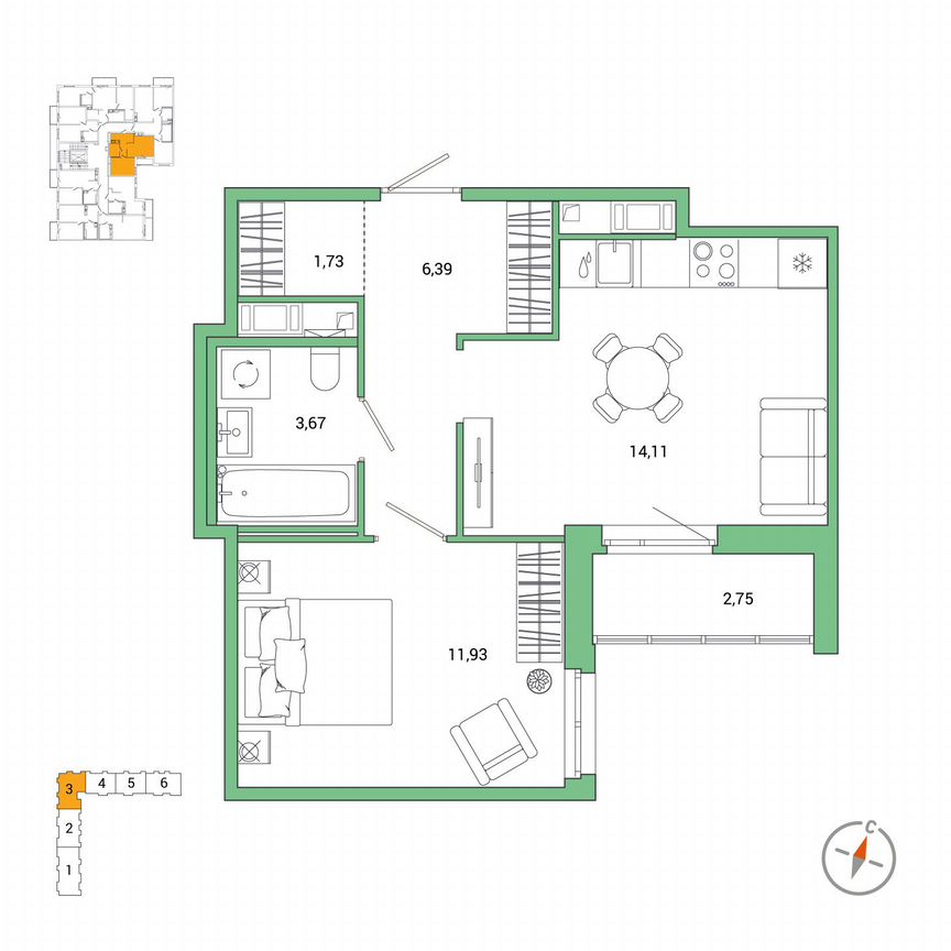 1-к. квартира, 39,2 м², 4/7 эт.