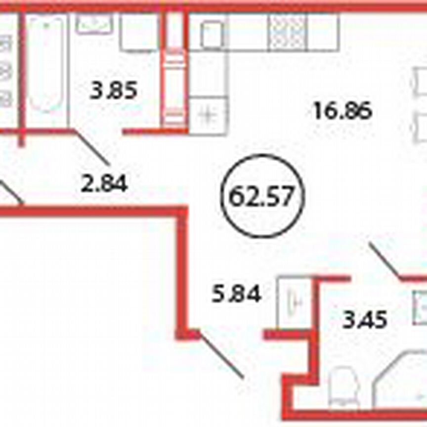 2-к. квартира, 62,6 м², 10/12 эт.