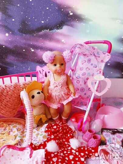 Кукла пупс Беби борн 45 см с коляской вещами и др