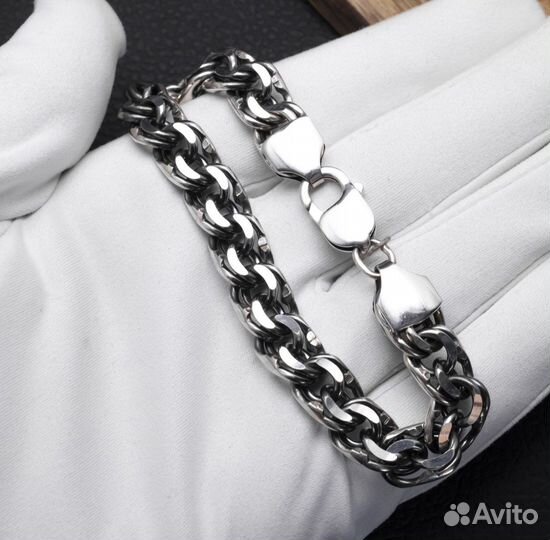 Серебряный браслет крупный с алмазной гранью
