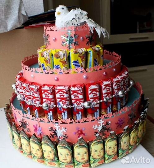 Торт из сока и сладостей в детский сад или школу