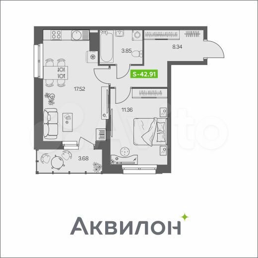 1-к. квартира, 42,9 м², 5/8 эт.