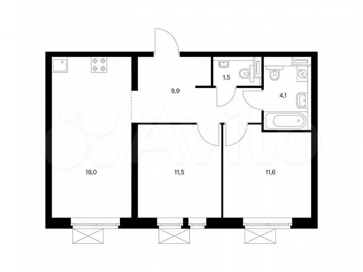 2-к. квартира, 57,6 м², 32/32 эт.