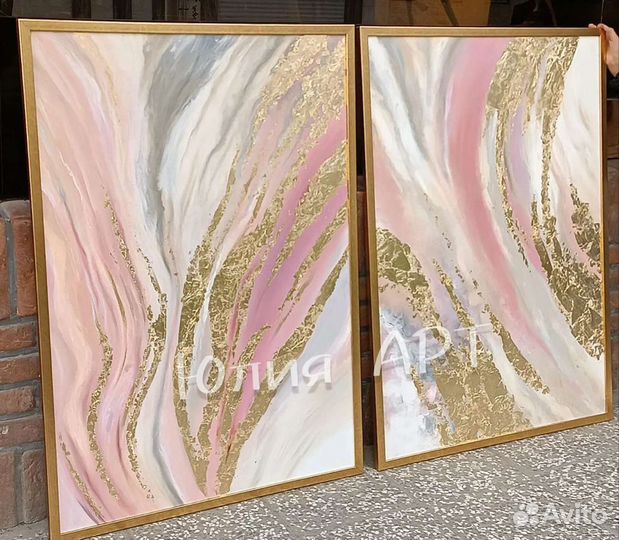 Картины с розовым золотом в интерьер на холсте