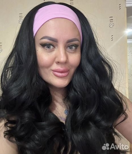 Парик черный на повязке волна 65 см