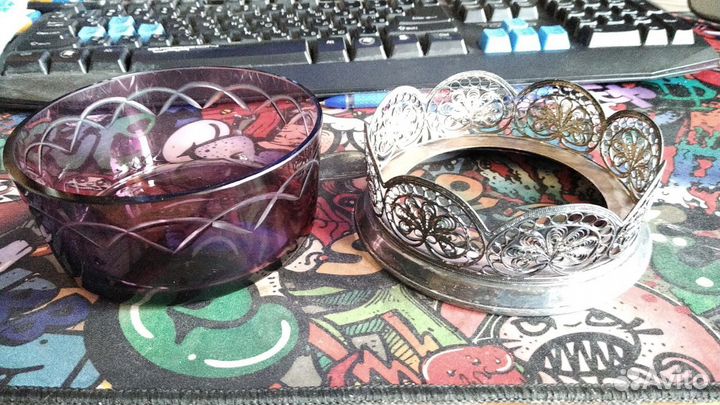 Ваза мельхиор стекло СССР