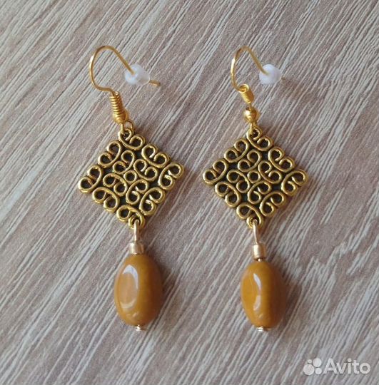 Серьги с натур. мукаитом (австралийской яшмой)