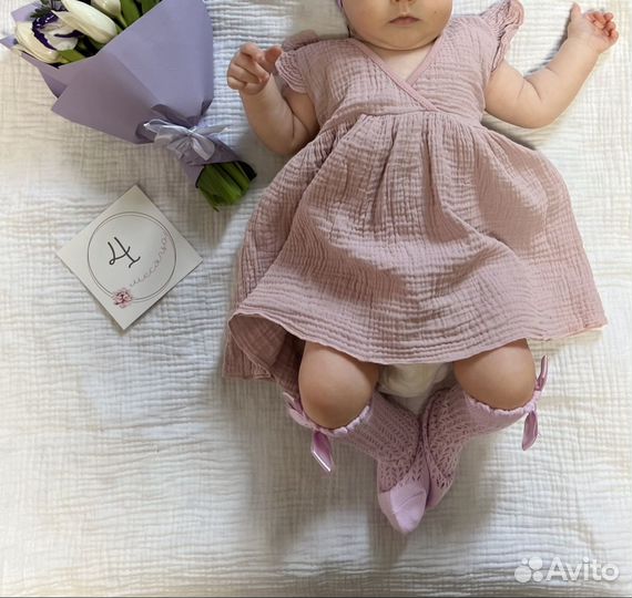 Платье муслинновое для новорожденных 62р