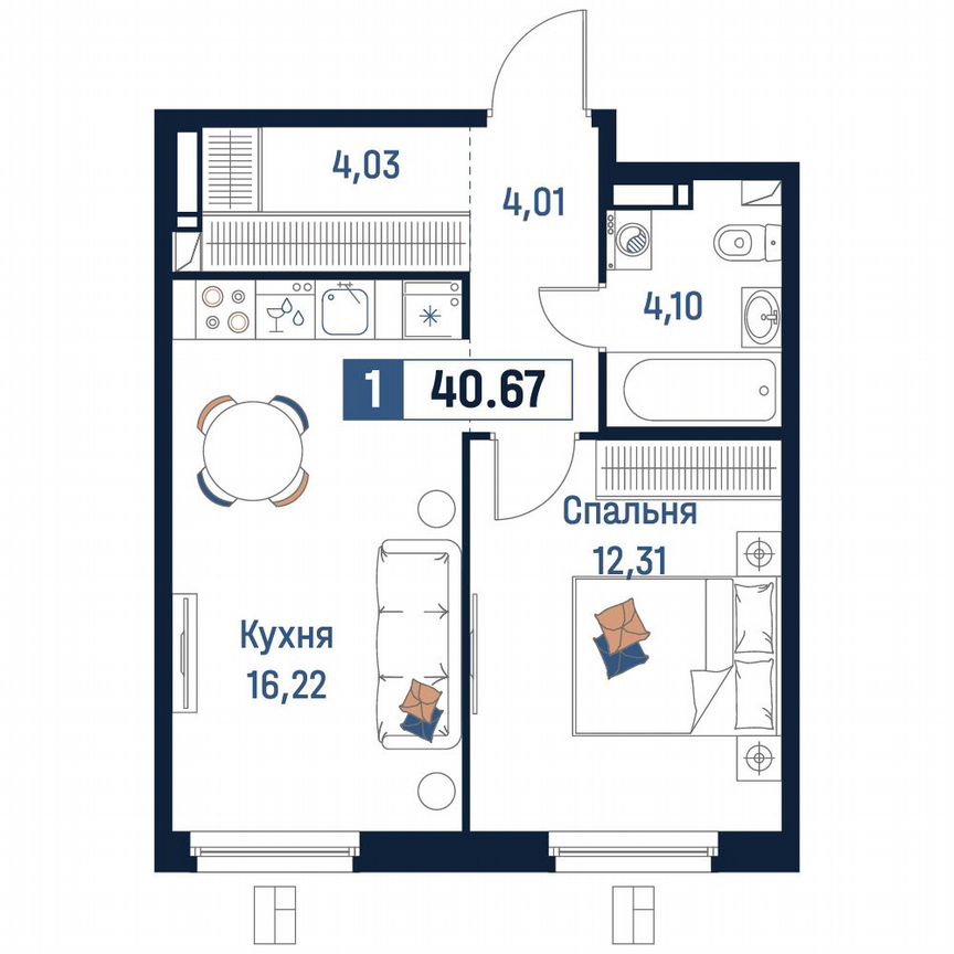 1-к. квартира, 40,7 м², 3/18 эт.