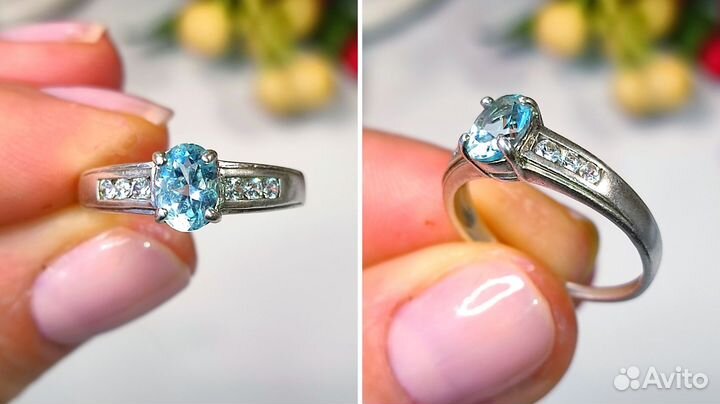 Комплект с топазами sky blue 3,3ct, 17,5 р-р s925