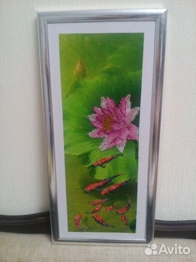 Лотос. Картина. Вышивка бисером. Триптих