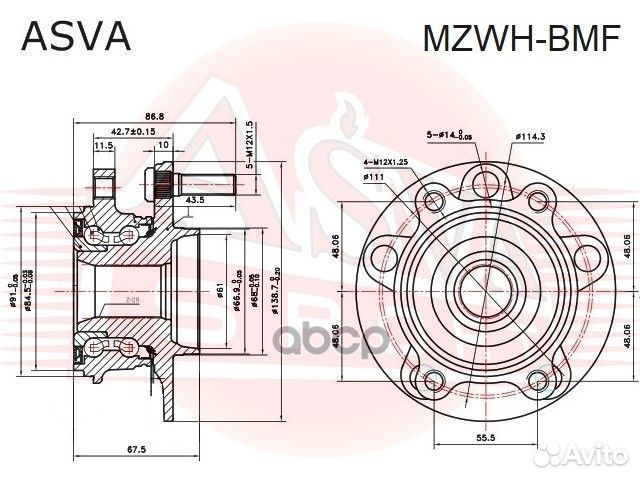 Ступица колеса перед прав/лев mzwhbmf asva