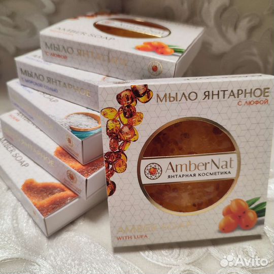 Янтарное мыло с люфой, морская соль,скраб