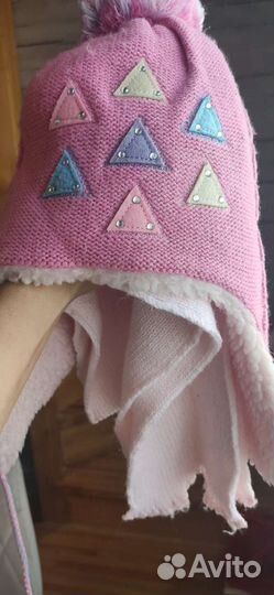 Шапка шарф розовый на 7-9 лет