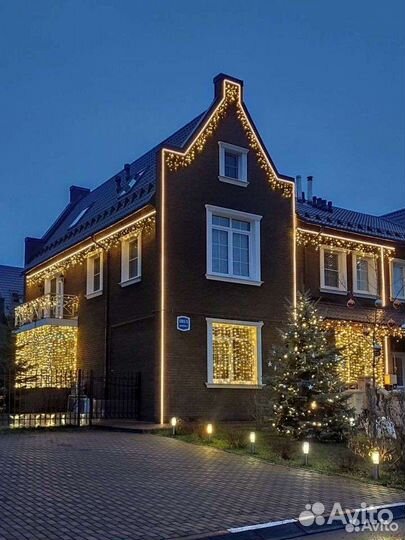 Украшение дома гирляндой/новогодняя подсветка дома