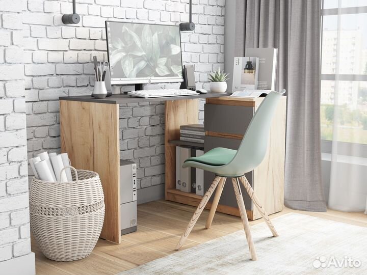 Угловой / прямой письменный Стол с ящиком и тумбой