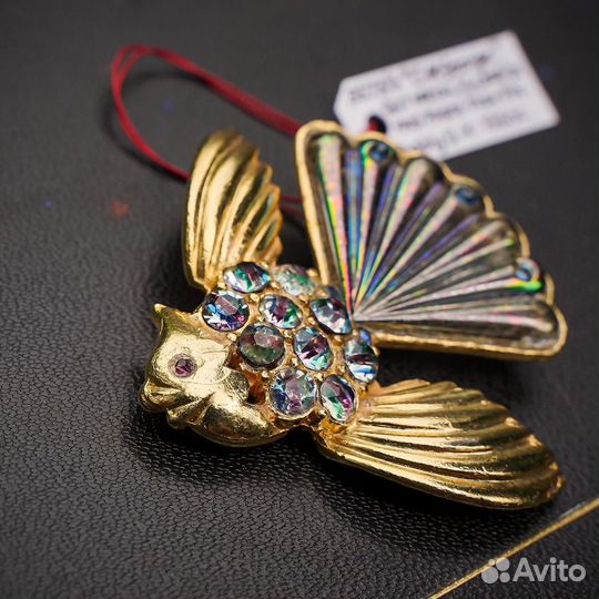 Винтажная брошь золотая рыбка, Англия, 1950 г