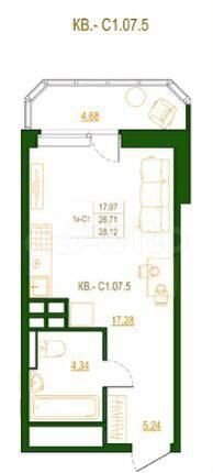 Квартира-студия, 28 м², 13/24 эт.