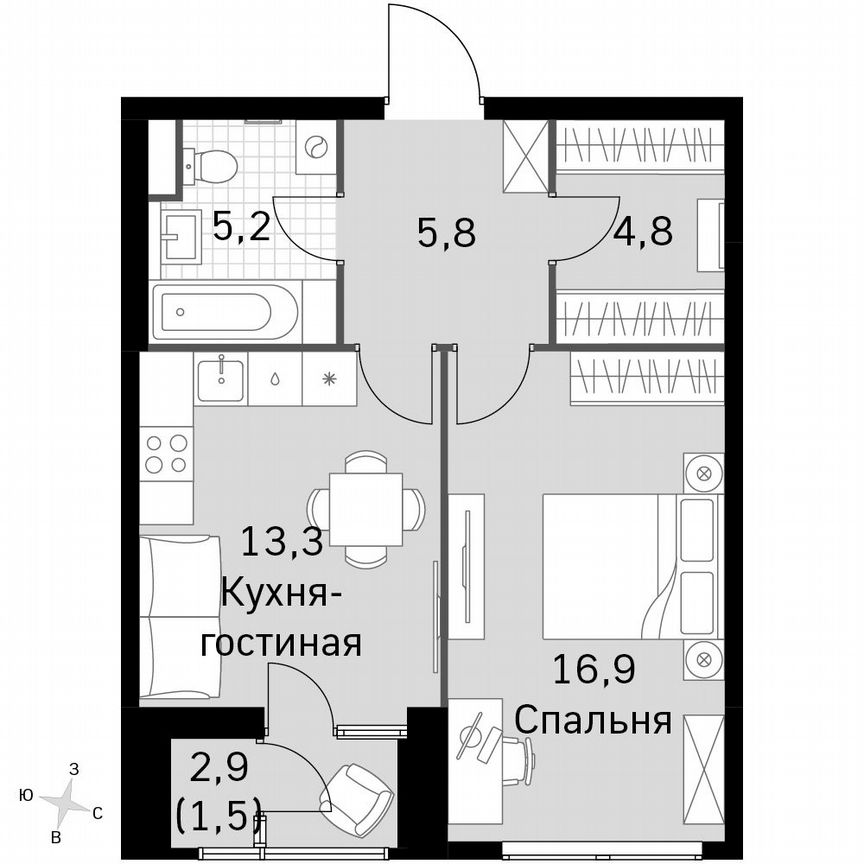 1-к. квартира, 47,5 м², 43/43 эт.