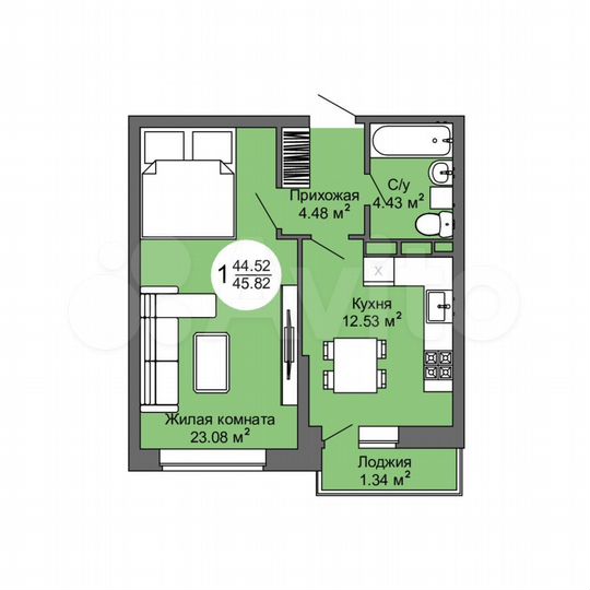 1-к. квартира, 45,8 м², 4/17 эт.