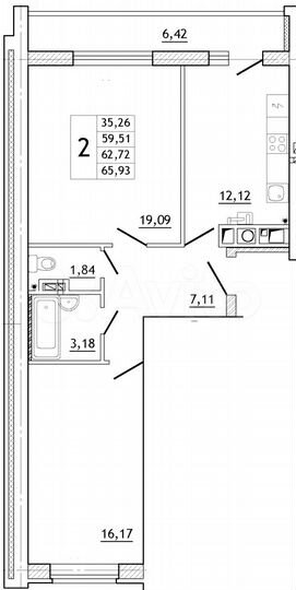2-к. квартира, 65,9 м², 7/10 эт.