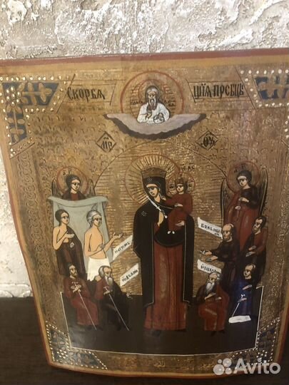 Старинная икона богородица 26см/22см