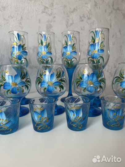 Набор бокалов и рюмок гусь хрустальный