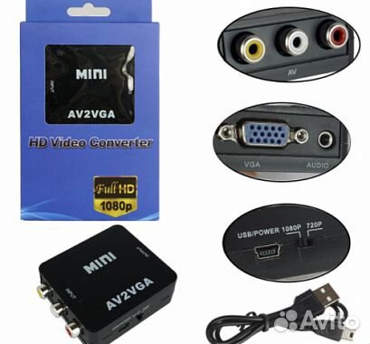 Адаптер Mini AV2VGA 1080p Converter to 3 rca