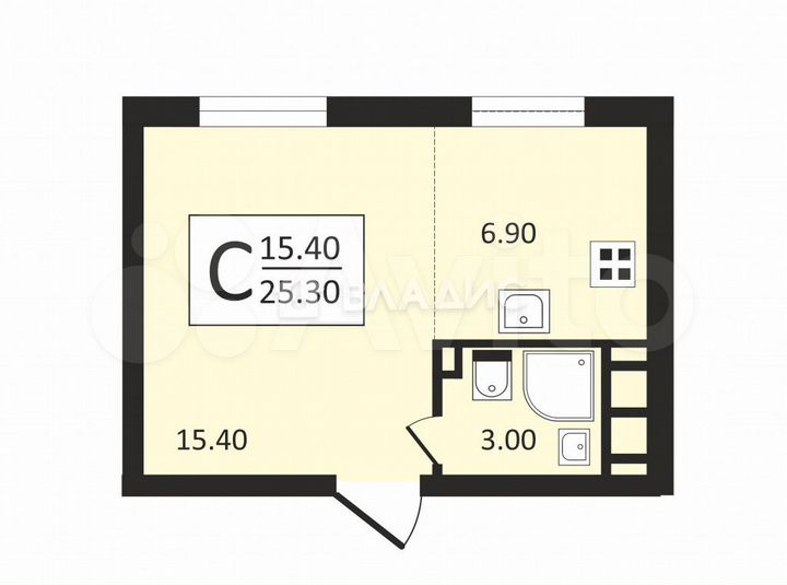 Квартира-студия, 25,3 м², 4/11 эт.