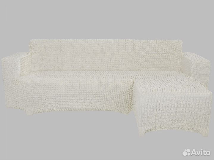 Чехол на угловой диван с выступом справа, Кремовый