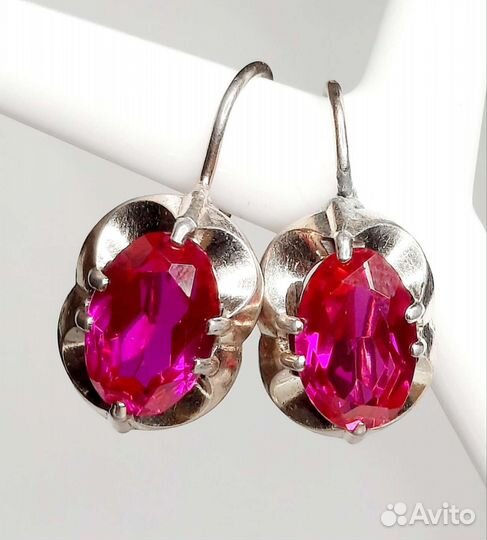Серьги с розовыми камнями Серебро 875пр,позолота