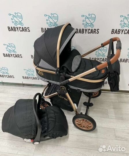 Коляска 3в1 трансформер Новая (чёрный на золоте)