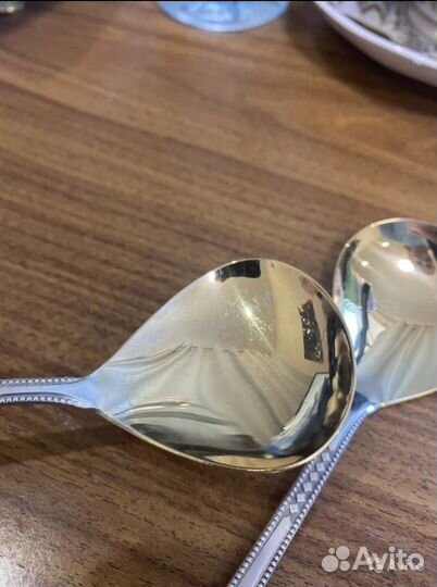 Десертные мельхиоровые ложки с позолотой