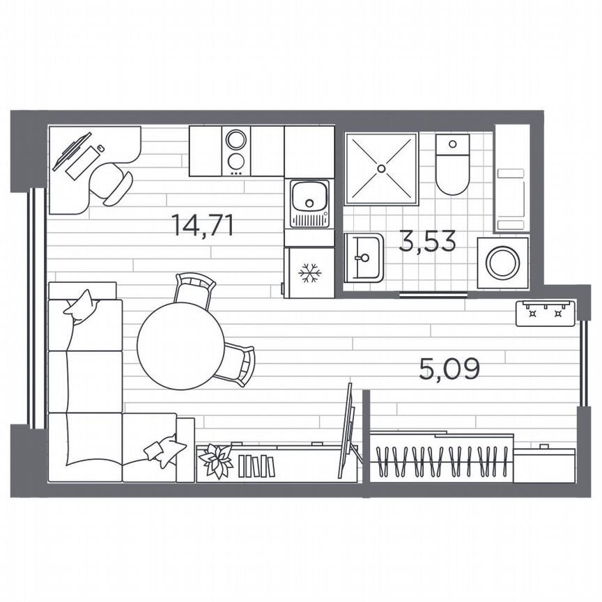 Квартира-студия, 23,3 м², 2/5 эт.