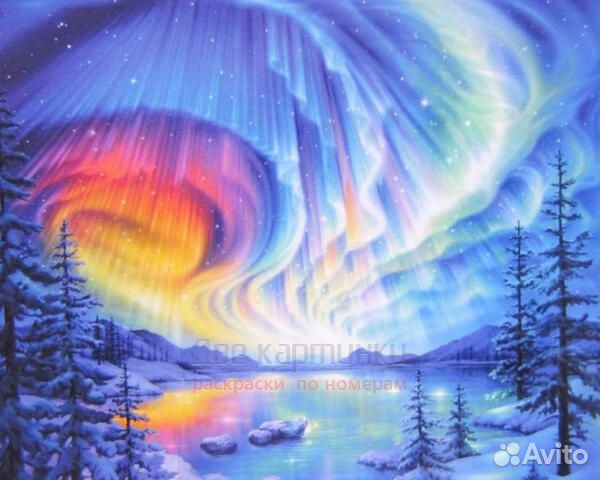 Алмазная мозаика 40x50 Северное сияние над озером