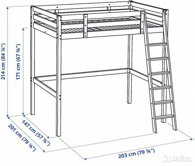 Кровать-чердак икеа стуро/ikea stora 140*200см
