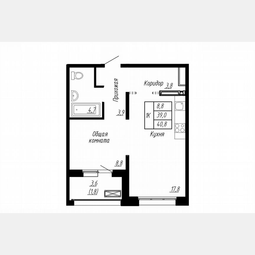 1-к. квартира, 40,8 м², 16/17 эт.