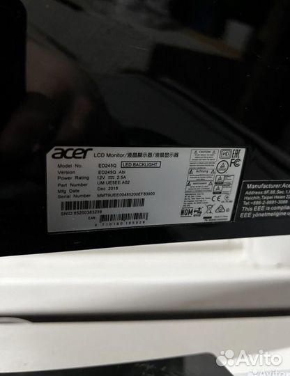 Безрамочный монитор 24 дюйма acer