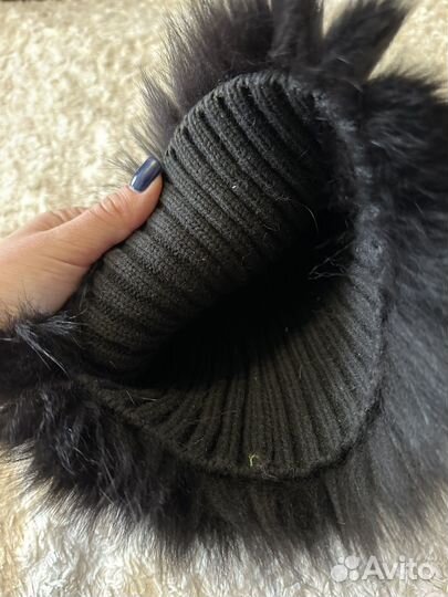 Шапка вязаная с мехом кролика