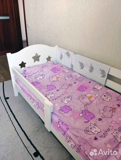 Кроватка из натурального дерева сингл детская с бо