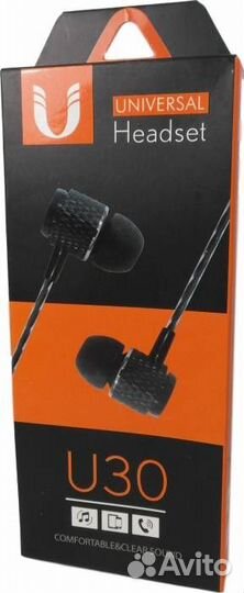 Наушники U30 с микрофоном, Черные