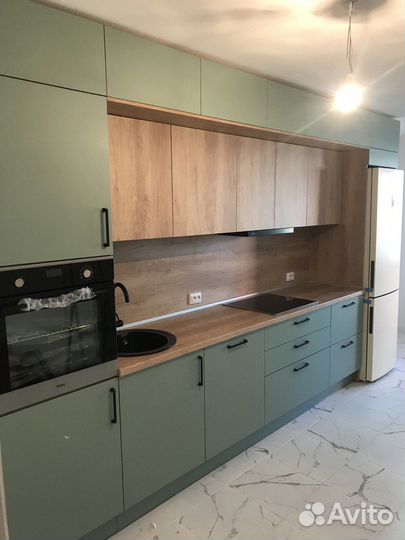 Кухня прямая оливковая. Кухонный гарнитур Т726