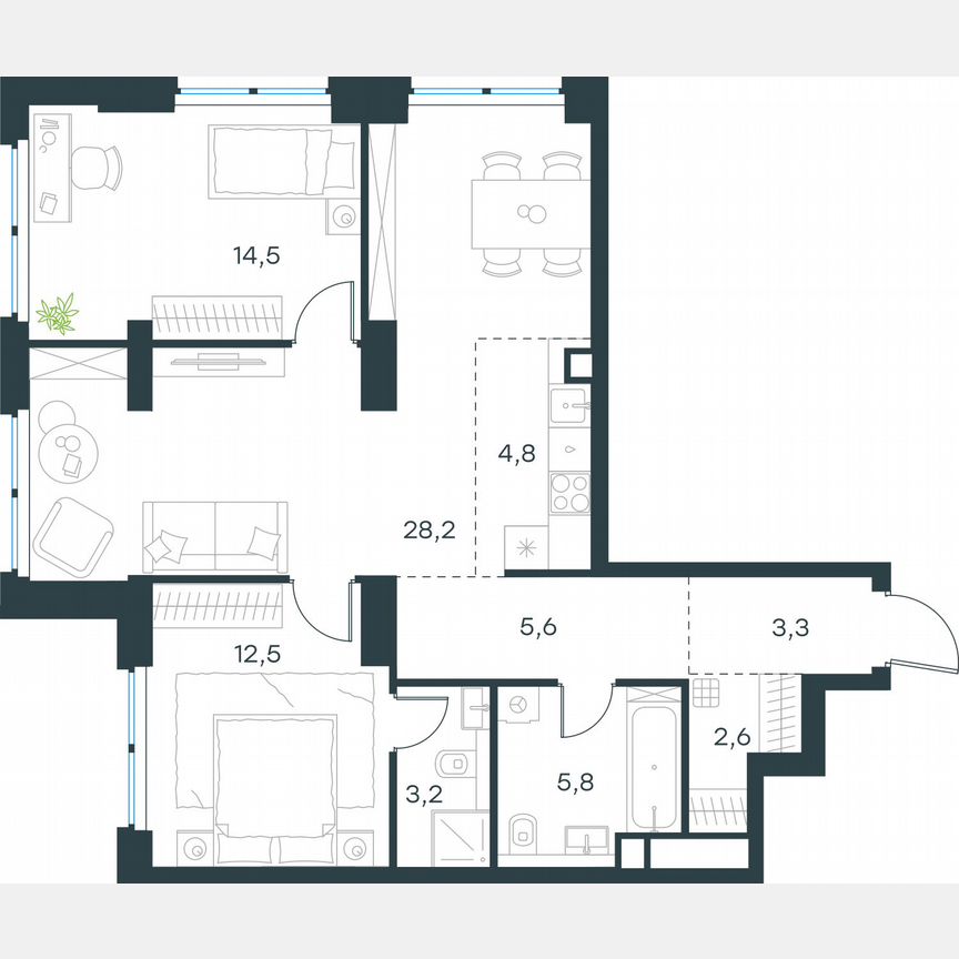 3-к. квартира, 80,5 м², 14/48 эт.