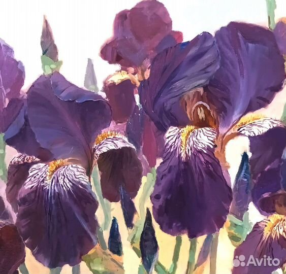 Картина с цветами маслом. Ирисы фиолетовые