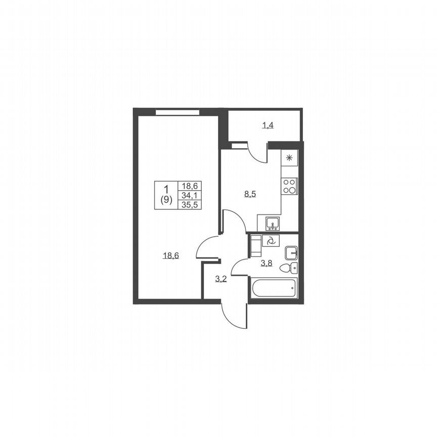 1-к. квартира, 35,5 м², 6/8 эт.