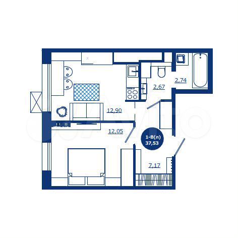1-к. квартира, 37,5 м², 7/17 эт.